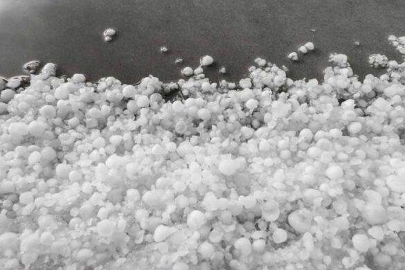 Pile of hail on ground