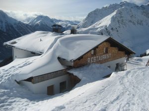 restaurant in snow in mountains