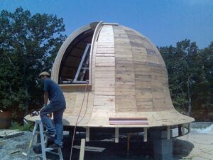 Dome roof substructure with window being fitted