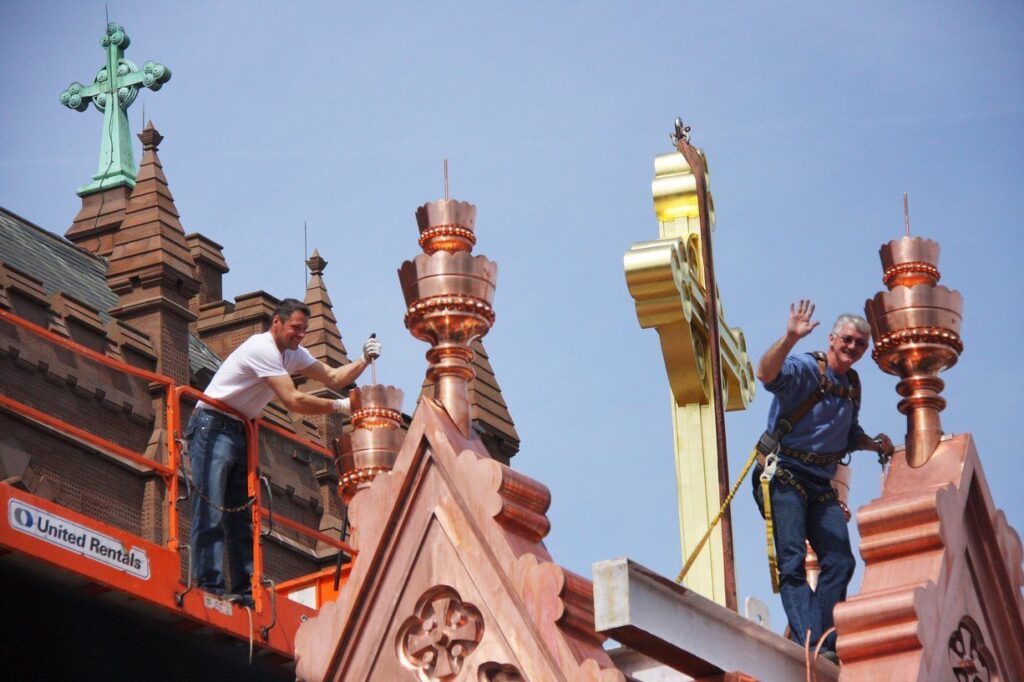 Restoration of a historic copper steeple on a cathedral