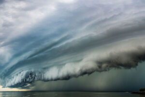 torrential rain over water