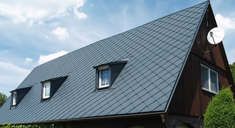 Gray Florida NOA approved interlocking metal diamond shingle roof by Spengler Industries